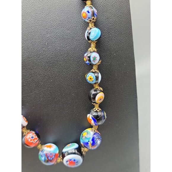 Handpainted Millefiori Pearl Necklace 23" Graduated Sizes Iconic Italian Design - Picture 2 of 16